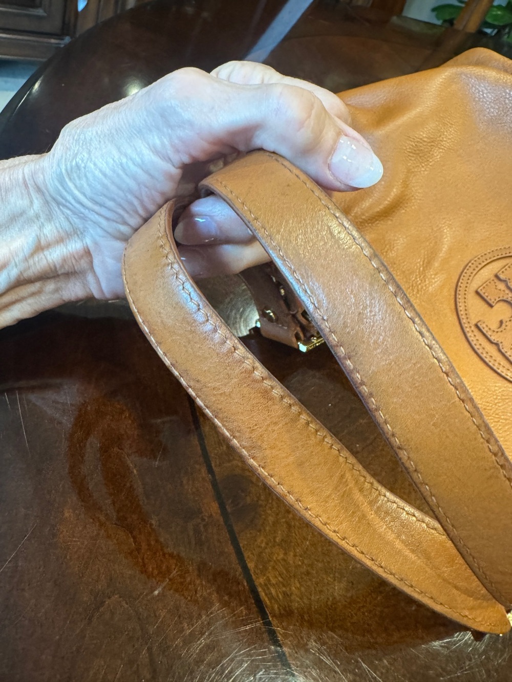 Tory Burch Cognac Leather Logo Tote - Picture 9 of 16